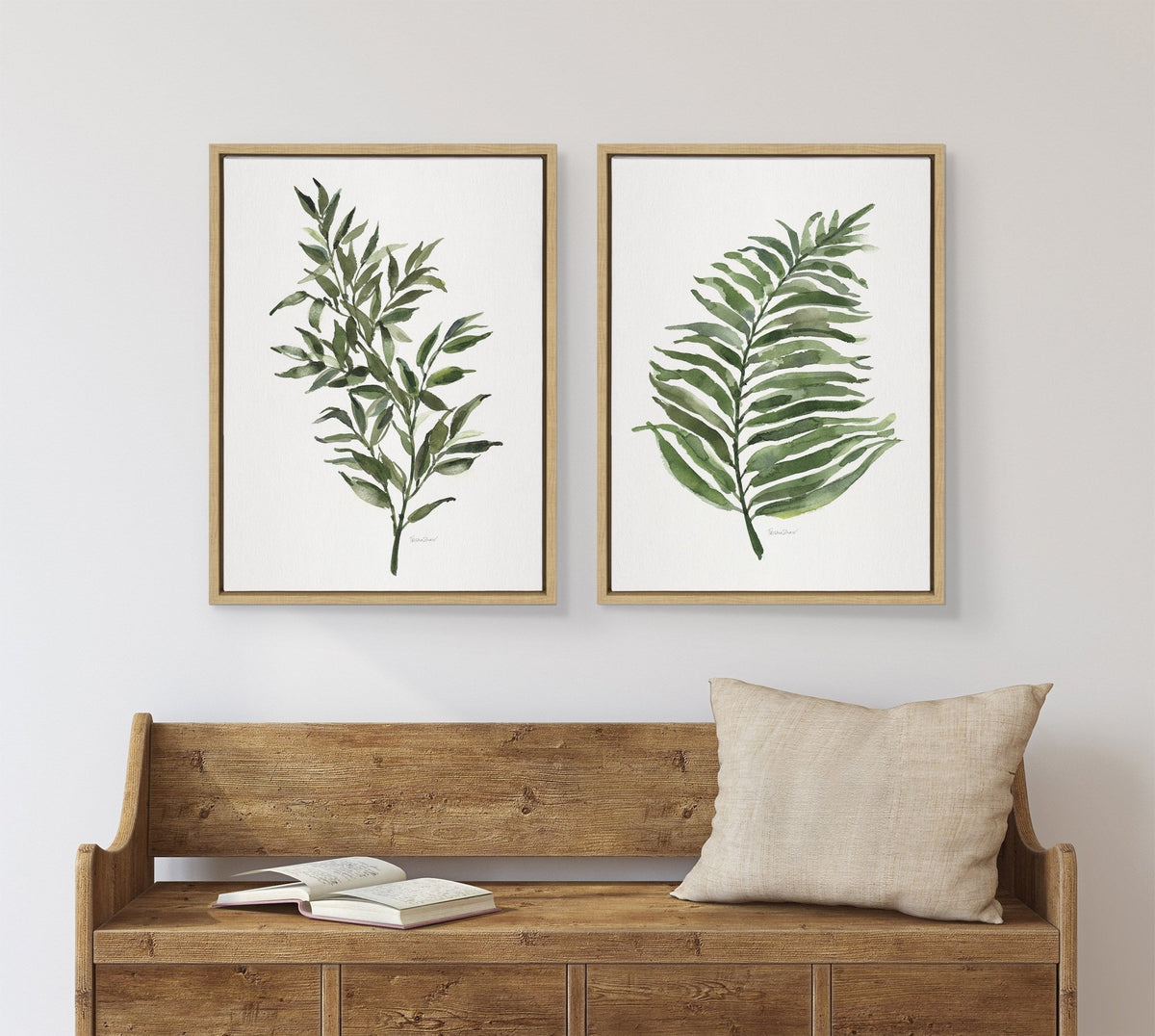 Sylvie Green Fern and Ruscus Framed Canvas Art Set by Patricia Shaw - Quahog Bay Bedding