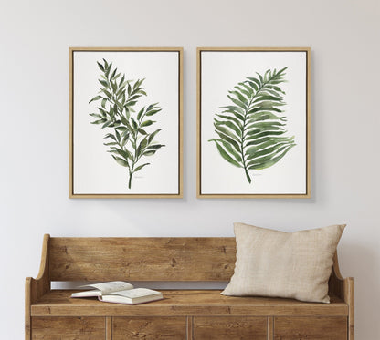 Sylvie Green Fern and Ruscus Framed Canvas Art Set by Patricia Shaw - Quahog Bay Bedding