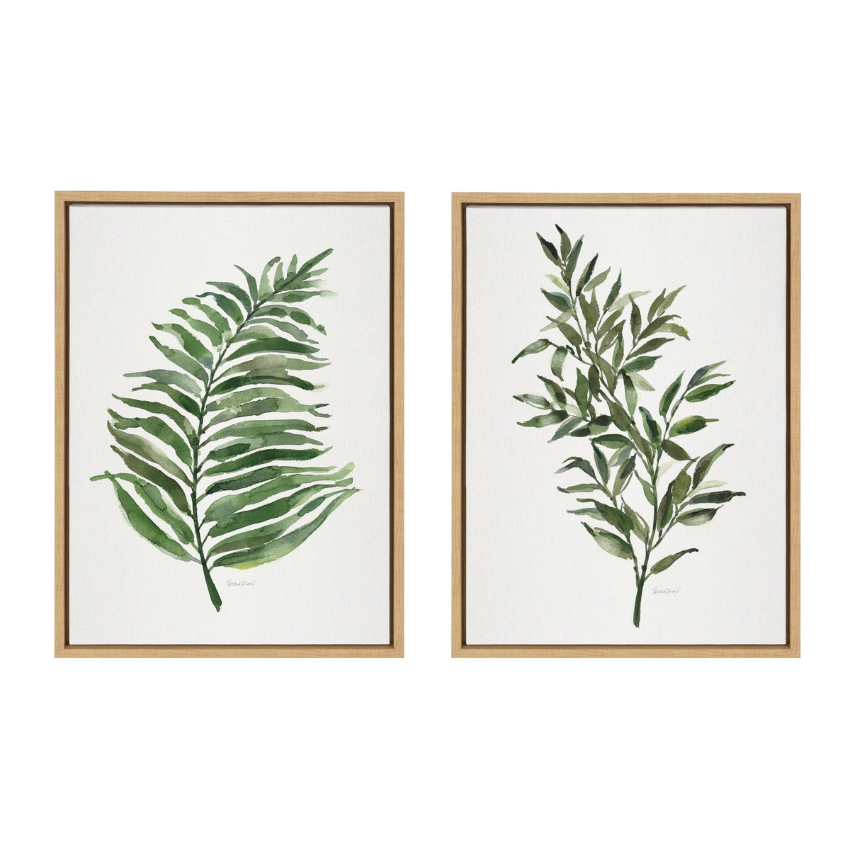 Sylvie Green Fern and Ruscus Framed Canvas Art Set by Patricia Shaw - Quahog Bay Bedding