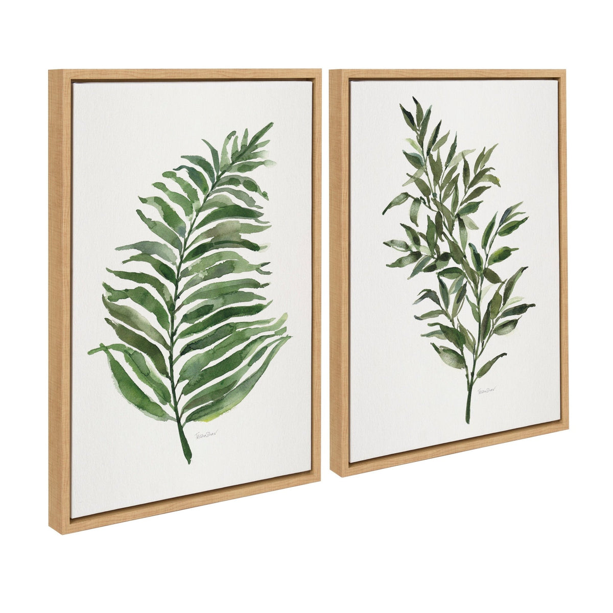 Sylvie Green Fern and Ruscus Framed Canvas Art Set by Patricia Shaw - Quahog Bay Bedding