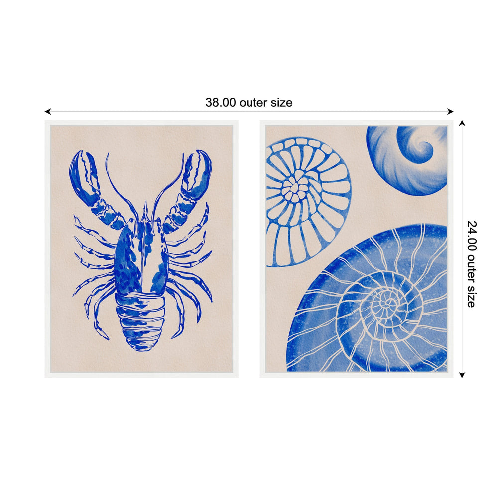 Sylvie Lobster and Ocean Charms 1 Framed Canvas Art Set by Nikita Jariwala - Quahog Bay Bedding