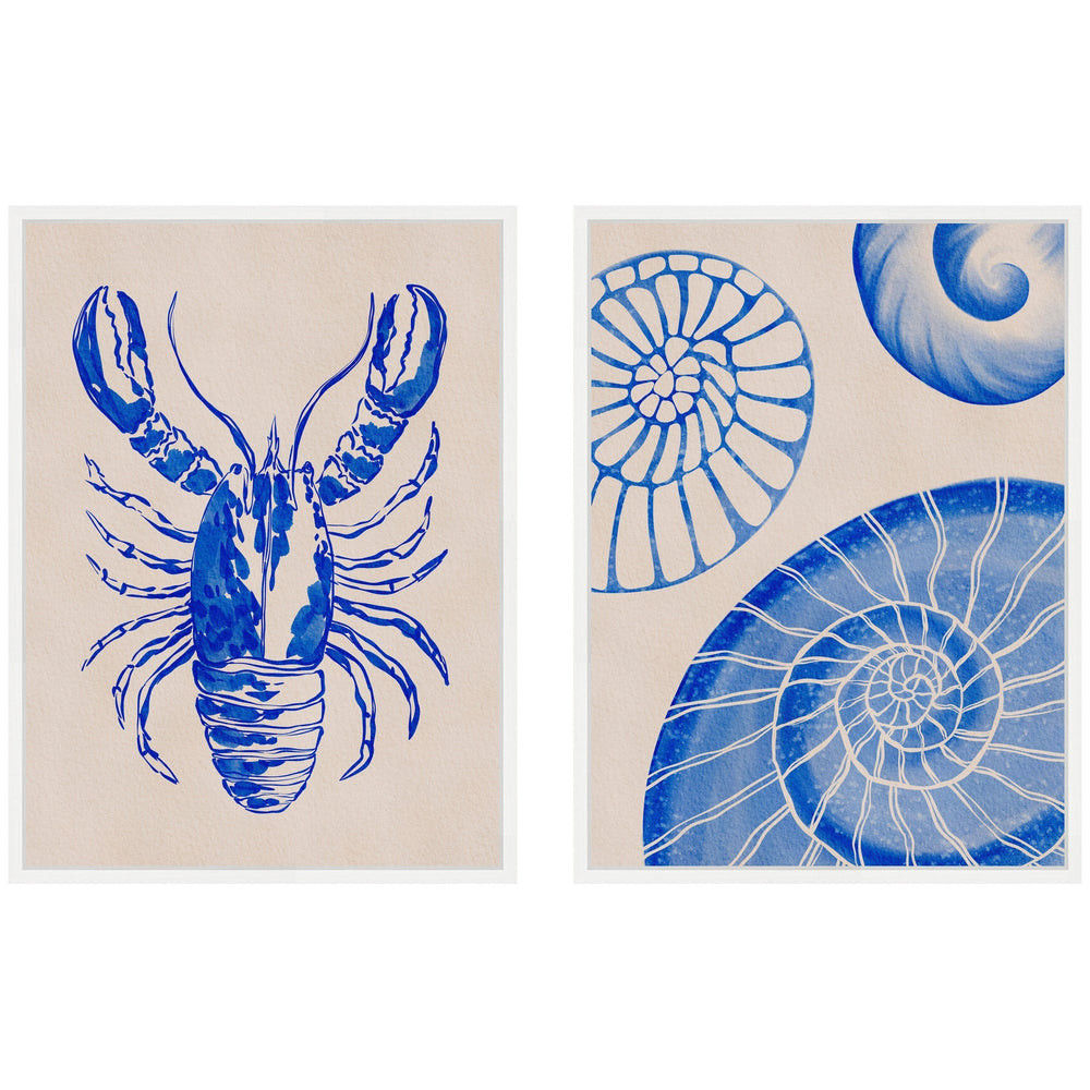 Sylvie Lobster and Ocean Charms 1 Framed Canvas Art Set by Nikita Jariwala - Quahog Bay Bedding
