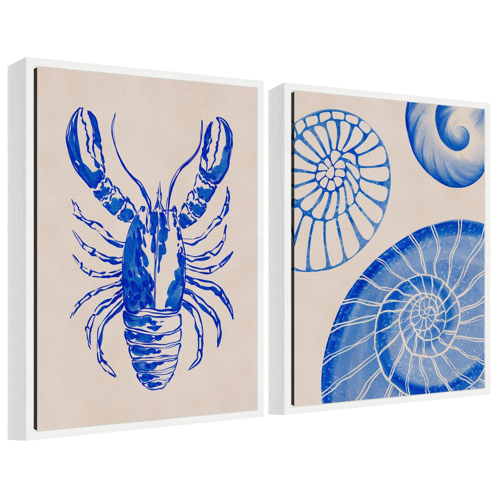 Sylvie Lobster and Ocean Charms 1 Framed Canvas Art Set by Nikita Jariwala - Quahog Bay Bedding