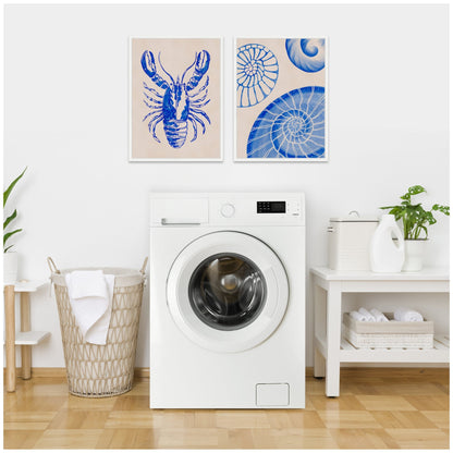 Sylvie Lobster and Ocean Charms 1 Framed Canvas Art Set by Nikita Jariwala - Quahog Bay Bedding