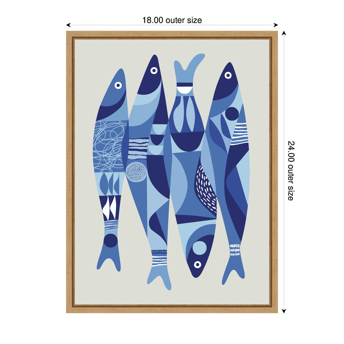 Sylvie Modern Coastal Sardines in Blue Framed Canvas by Rachel Lee - Quahog Bay Bedding