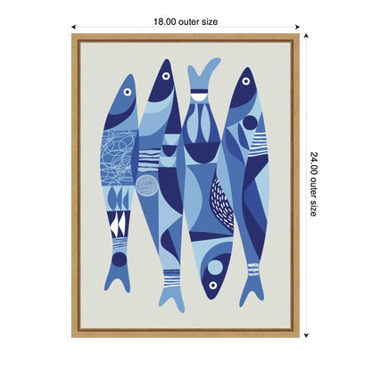 Sylvie Modern Coastal Sardines in Blue Framed Canvas by Rachel Lee - Quahog Bay Bedding