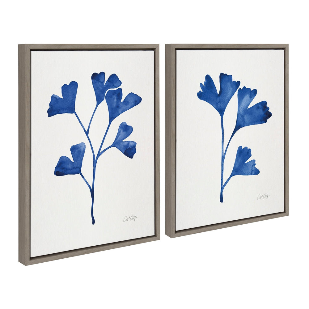 Sylvie Navy Ginkgo and Navy Ginkgo Trio Framed Canvas by Cat Coquillette - Quahog Bay Bedding