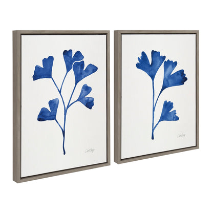 Sylvie Navy Ginkgo and Navy Ginkgo Trio Framed Canvas by Cat Coquillette - Quahog Bay Bedding