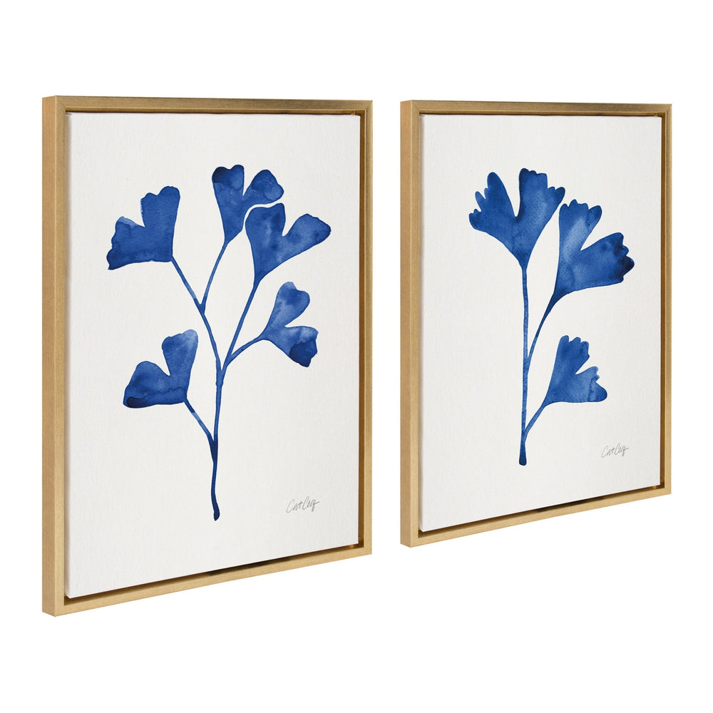 Sylvie Navy Ginkgo and Navy Ginkgo Trio Framed Canvas by Cat Coquillette - Quahog Bay Bedding