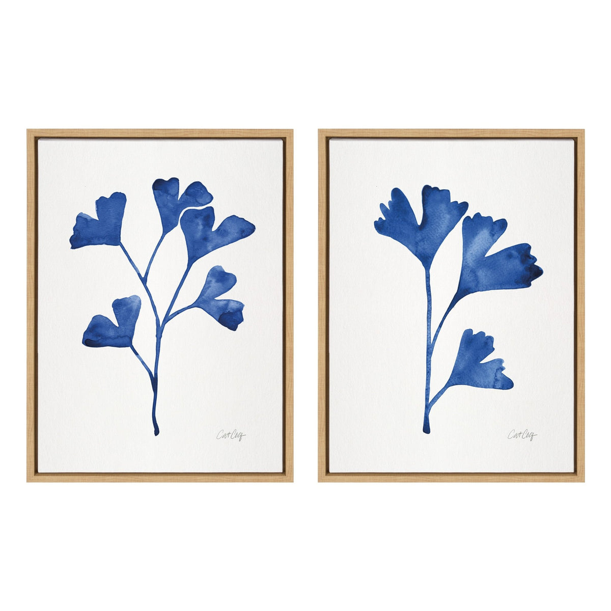 Sylvie Navy Ginkgo and Navy Ginkgo Trio Framed Canvas by Cat Coquillette - Quahog Bay Bedding