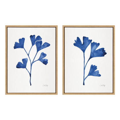 Sylvie Navy Ginkgo and Navy Ginkgo Trio Framed Canvas by Cat Coquillette - Quahog Bay Bedding