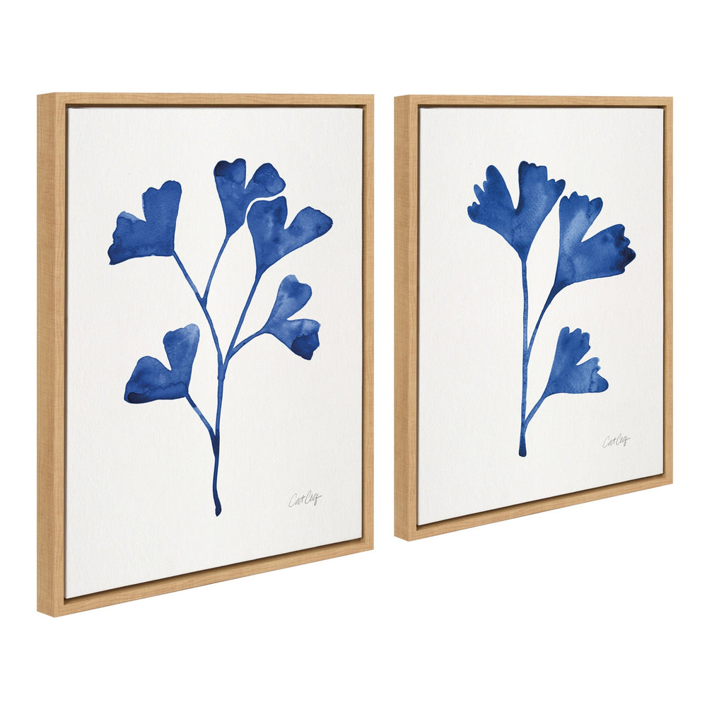 Sylvie Navy Ginkgo and Navy Ginkgo Trio Framed Canvas by Cat Coquillette - Quahog Bay Bedding