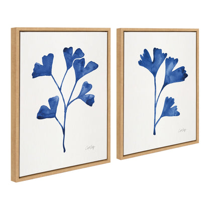 Sylvie Navy Ginkgo and Navy Ginkgo Trio Framed Canvas by Cat Coquillette - Quahog Bay Bedding
