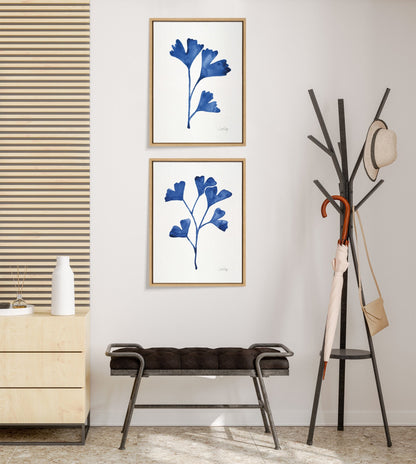 Sylvie Navy Ginkgo and Navy Ginkgo Trio Framed Canvas by Cat Coquillette - Quahog Bay Bedding
