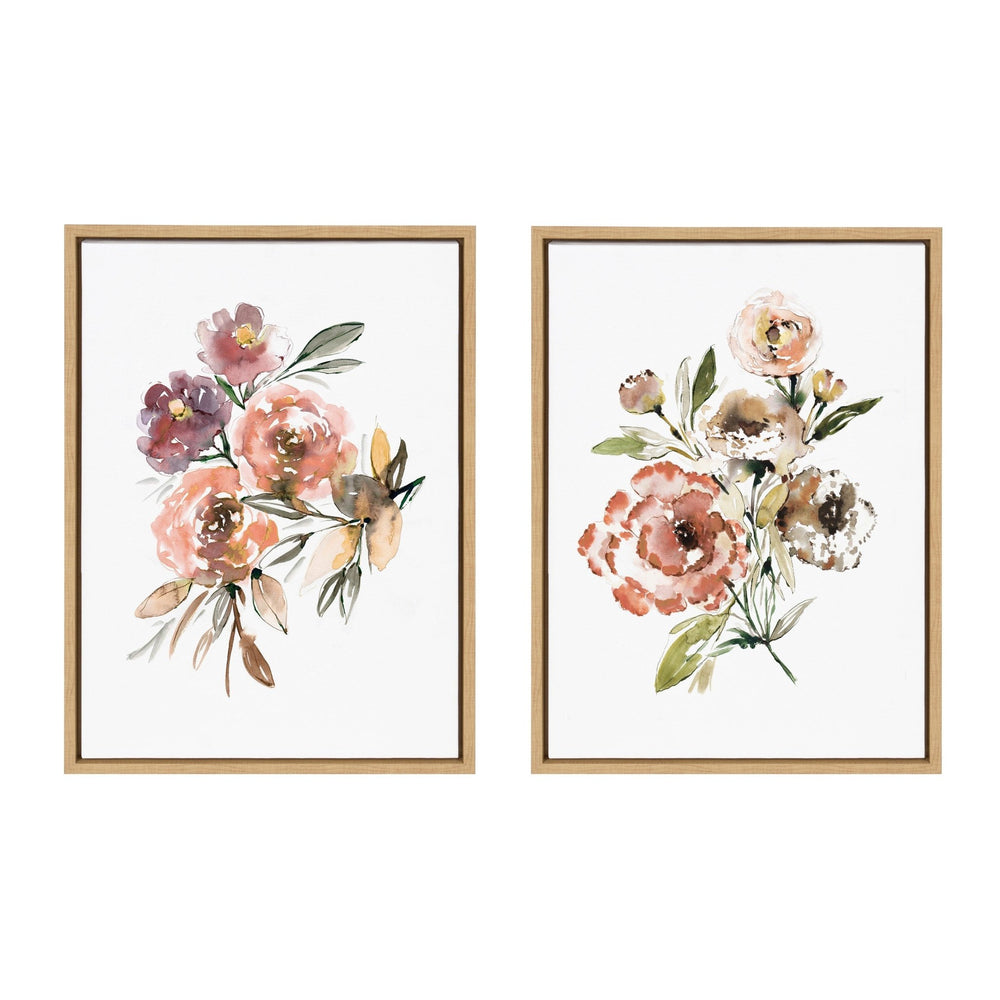 Sylvie Peach Roses and Floral Bouquet Muted Framed Canvas Art Set by Sara Berrenson - Quahog Bay Bedding