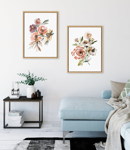 Sylvie Peach Roses and Floral Bouquet Muted Framed Canvas Art Set by Sara Berrenson - Quahog Bay Bedding