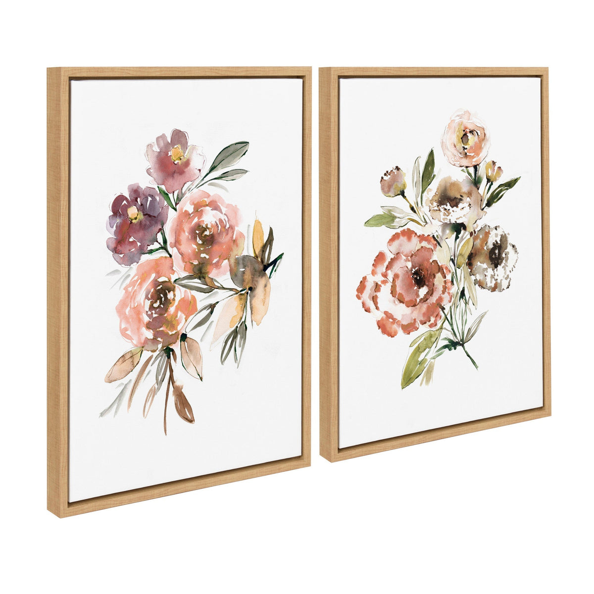Sylvie Peach Roses and Floral Bouquet Muted Framed Canvas Art Set by Sara Berrenson - Quahog Bay Bedding