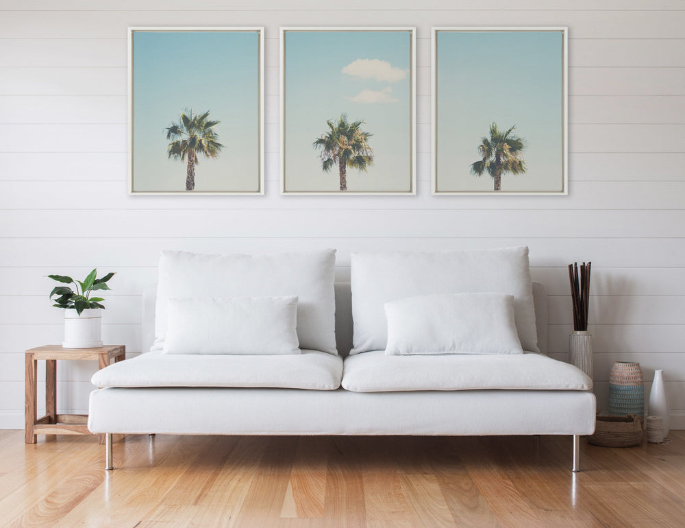 Sylvie Trio of Palm Trees 1, 2 and 3 Framed Canvas by Laura Evans - Quahog Bay Bedding