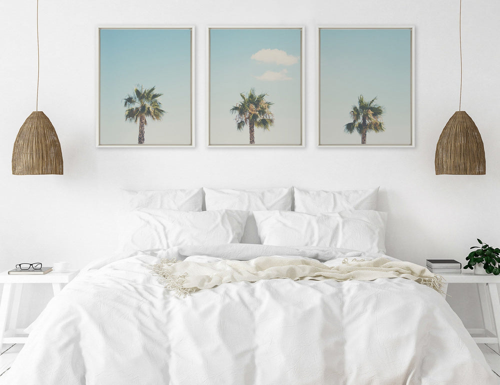 Sylvie Trio of Palm Trees 1, 2 and 3 Framed Canvas by Laura Evans - Quahog Bay Bedding