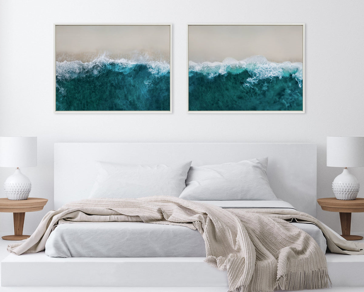 Sylvie Waves Crashing on the Beach 1 and 2 Framed Canvas Art Set by The Creative Bunch Studio - Quahog Bay Bedding