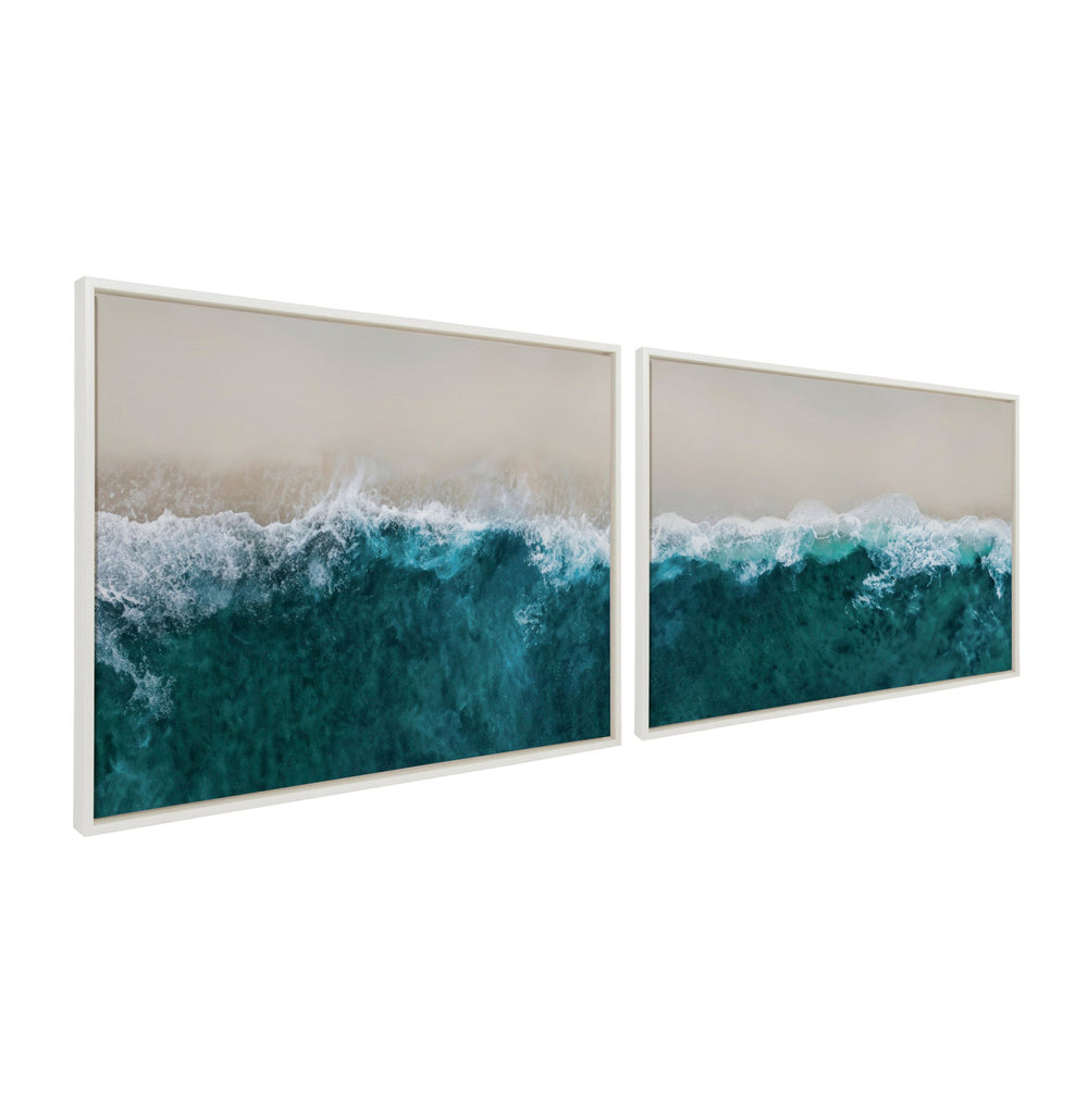 Sylvie Waves Crashing on the Beach 1 and 2 Framed Canvas Art Set by The Creative Bunch Studio - Quahog Bay Bedding