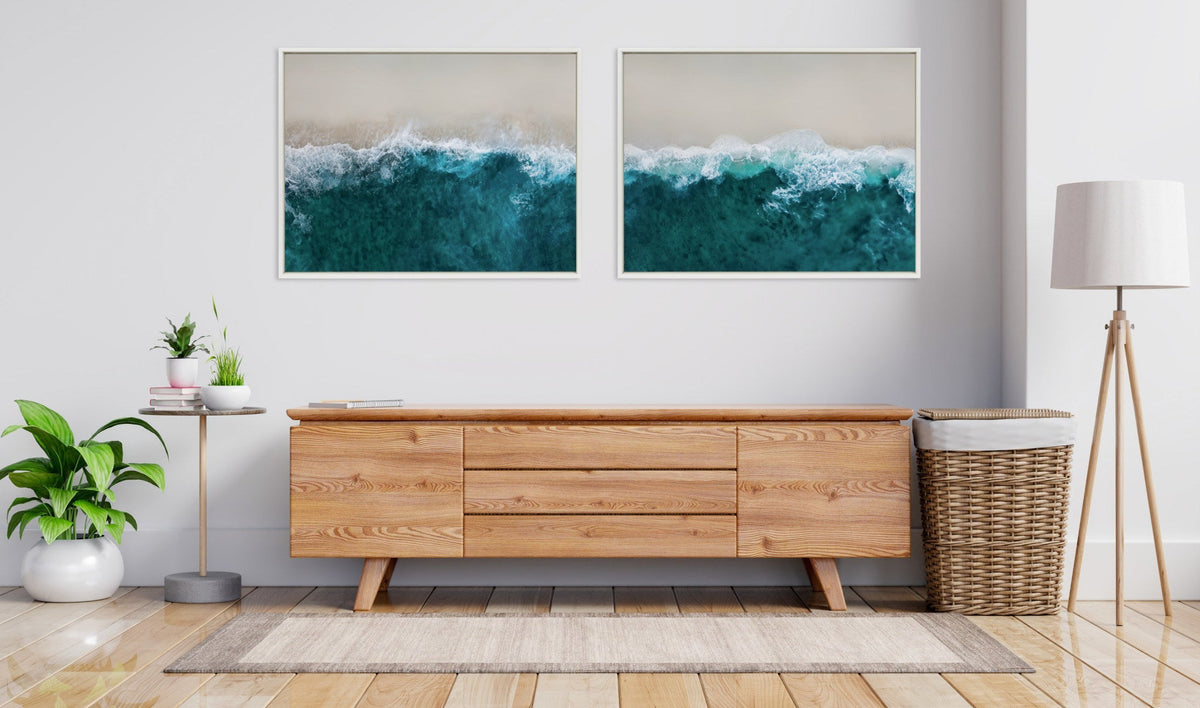 Sylvie Waves Crashing on the Beach 1 and 2 Framed Canvas Art Set by The Creative Bunch Studio - Quahog Bay Bedding