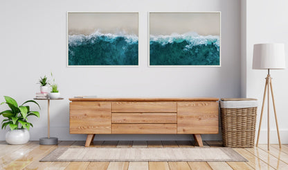 Sylvie Waves Crashing on the Beach 1 and 2 Framed Canvas Art Set by The Creative Bunch Studio - Quahog Bay Bedding