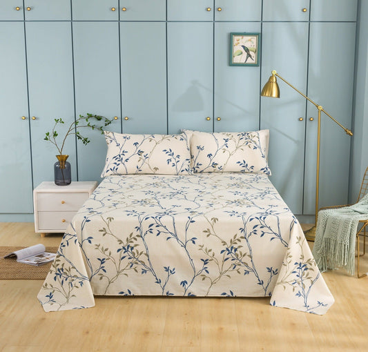 Leaf Vine Cream Beige Cotton Fitted Sheet / Flat Sheet - Quahog Bay Bedding