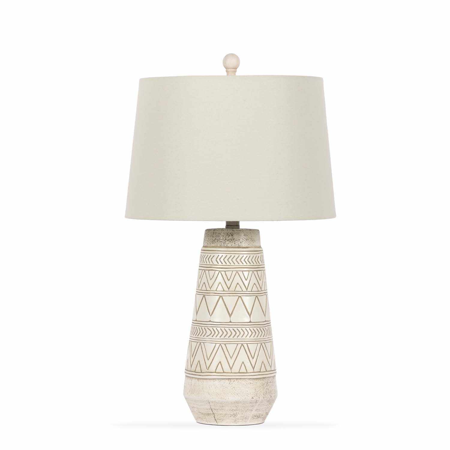 Tan and Cream Resin Lamp with White Linen Table Lamp - Quahog Bay Bedding