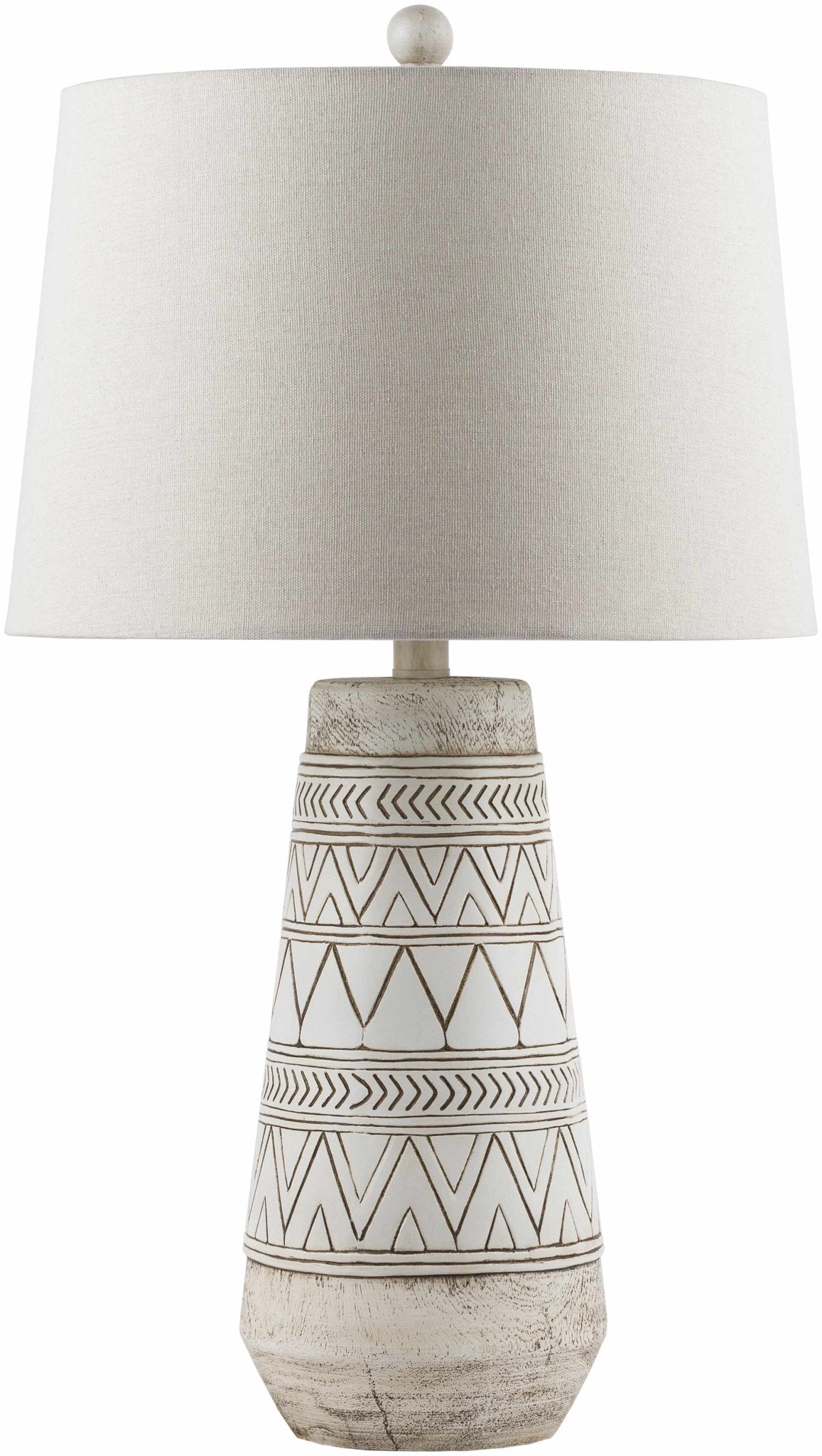Tan and Cream Resin Lamp with White Linen Table Lamp - Quahog Bay Bedding