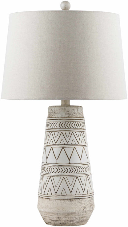Tan and Cream Resin Lamp with White Linen Table Lamp - Quahog Bay Bedding