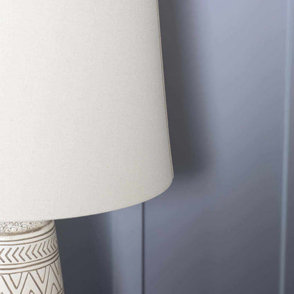 Tan and Cream Resin Lamp with White Linen Table Lamp - Quahog Bay Bedding