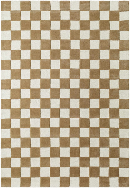Timin Brown Checkered Wool Area Carpet