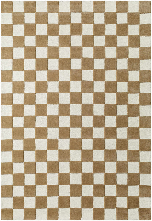 Timin Brown Checkered Wool Area Carpet