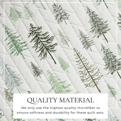 Lodge Quilt - White With Evergreen Trees - Fall & Christmas Themed Bedding