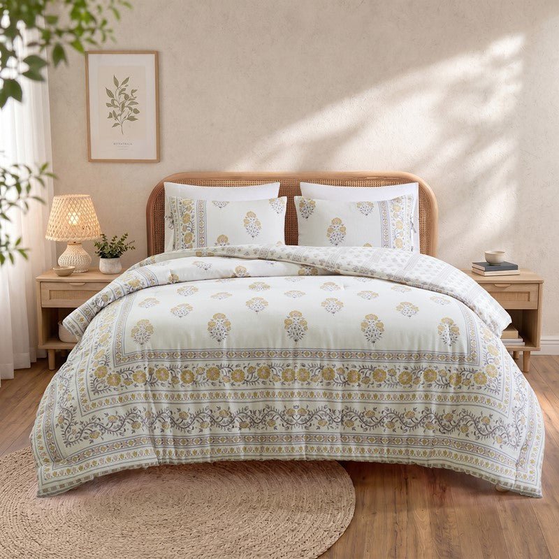 Thalia Vintage Bohemian Reversible Duvet Cover Set | 3-Piece | Blush/Gold - Quahog Bay Bedding