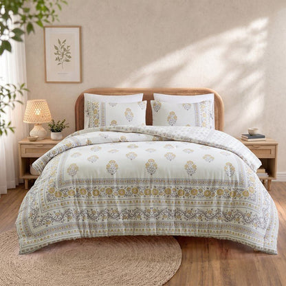 Thalia Vintage Bohemian Reversible Duvet Cover Set | 3-Piece | Blush/Gold - Quahog Bay Bedding