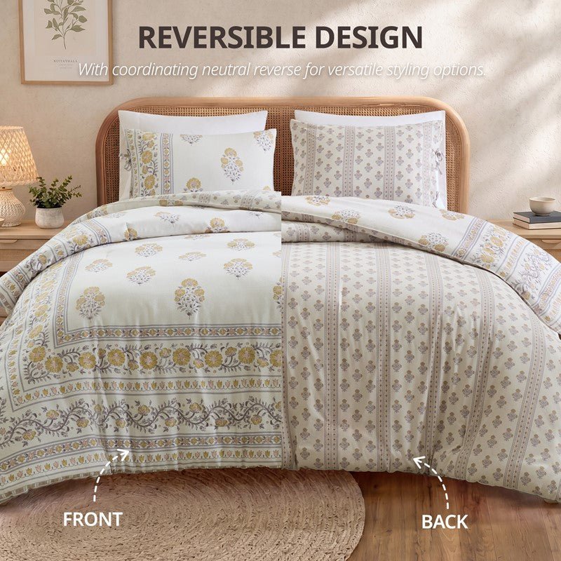 Thalia Vintage Bohemian Reversible Duvet Cover Set | 3-Piece | Blush/Gold - Quahog Bay Bedding