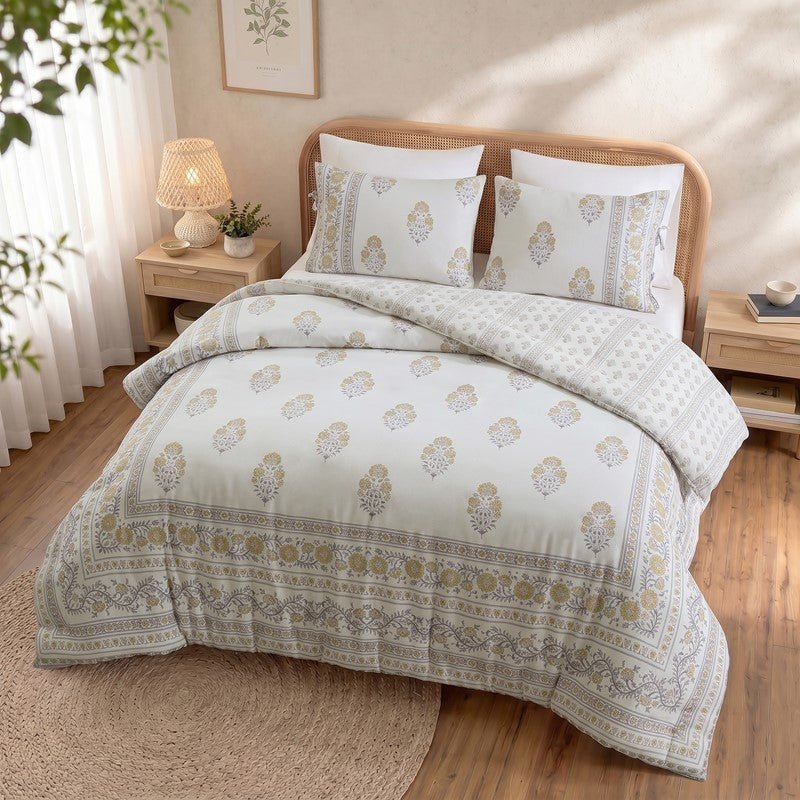 Thalia Vintage Bohemian Reversible Duvet Cover Set | 3-Piece | Blush/Gold - Quahog Bay Bedding