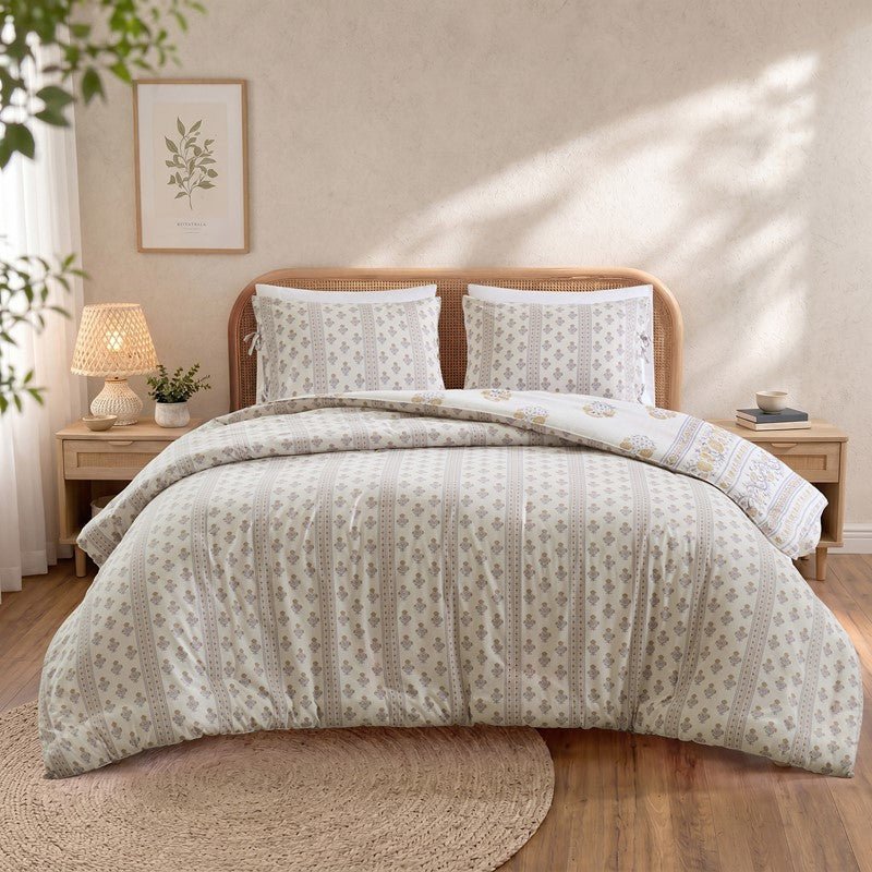 Thalia Vintage Bohemian Reversible Duvet Cover Set | 3-Piece | Blush/Gold - Quahog Bay Bedding