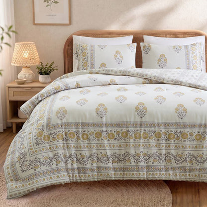 Thalia Vintage Bohemian Reversible Duvet Cover Set | 3-Piece | Blush/Gold - Quahog Bay Bedding