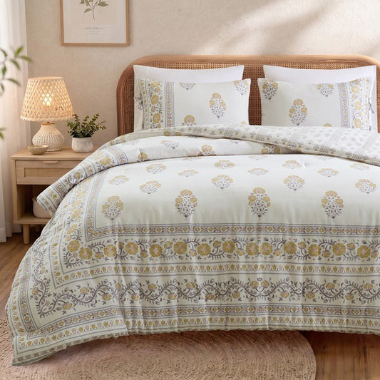 Thalia Vintage Bohemian Reversible Duvet Cover Set | 3-Piece | Blush/Gold - Quahog Bay Bedding