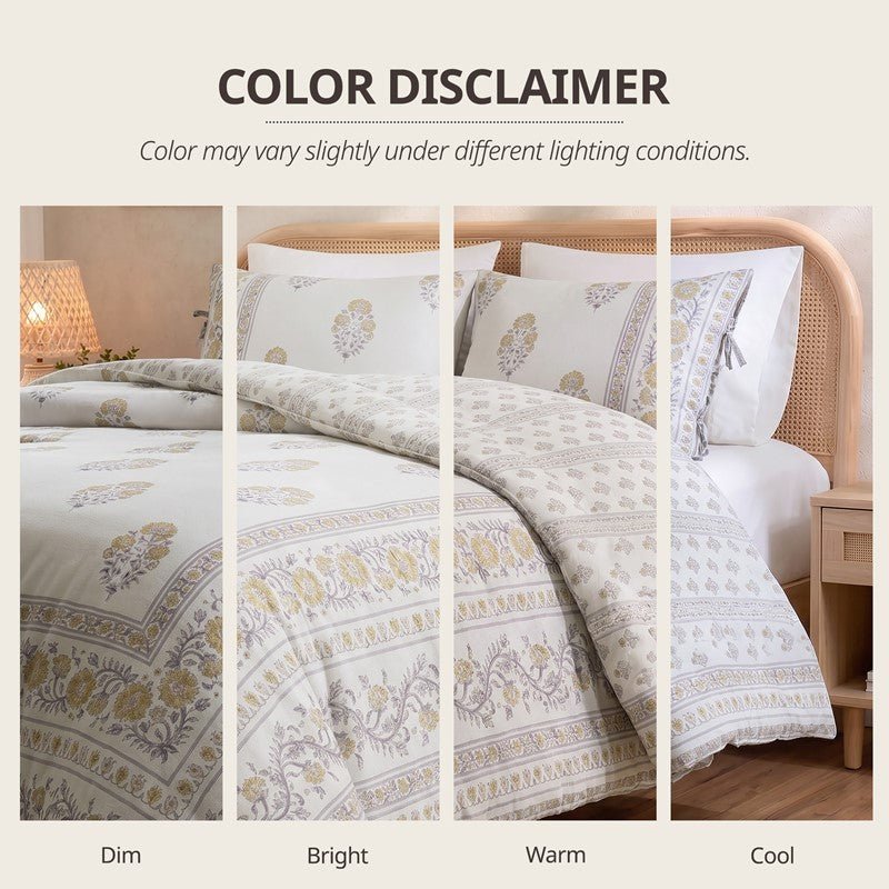 Thalia Vintage Bohemian Reversible Duvet Cover Set | 3-Piece | Blush/Gold - Quahog Bay Bedding