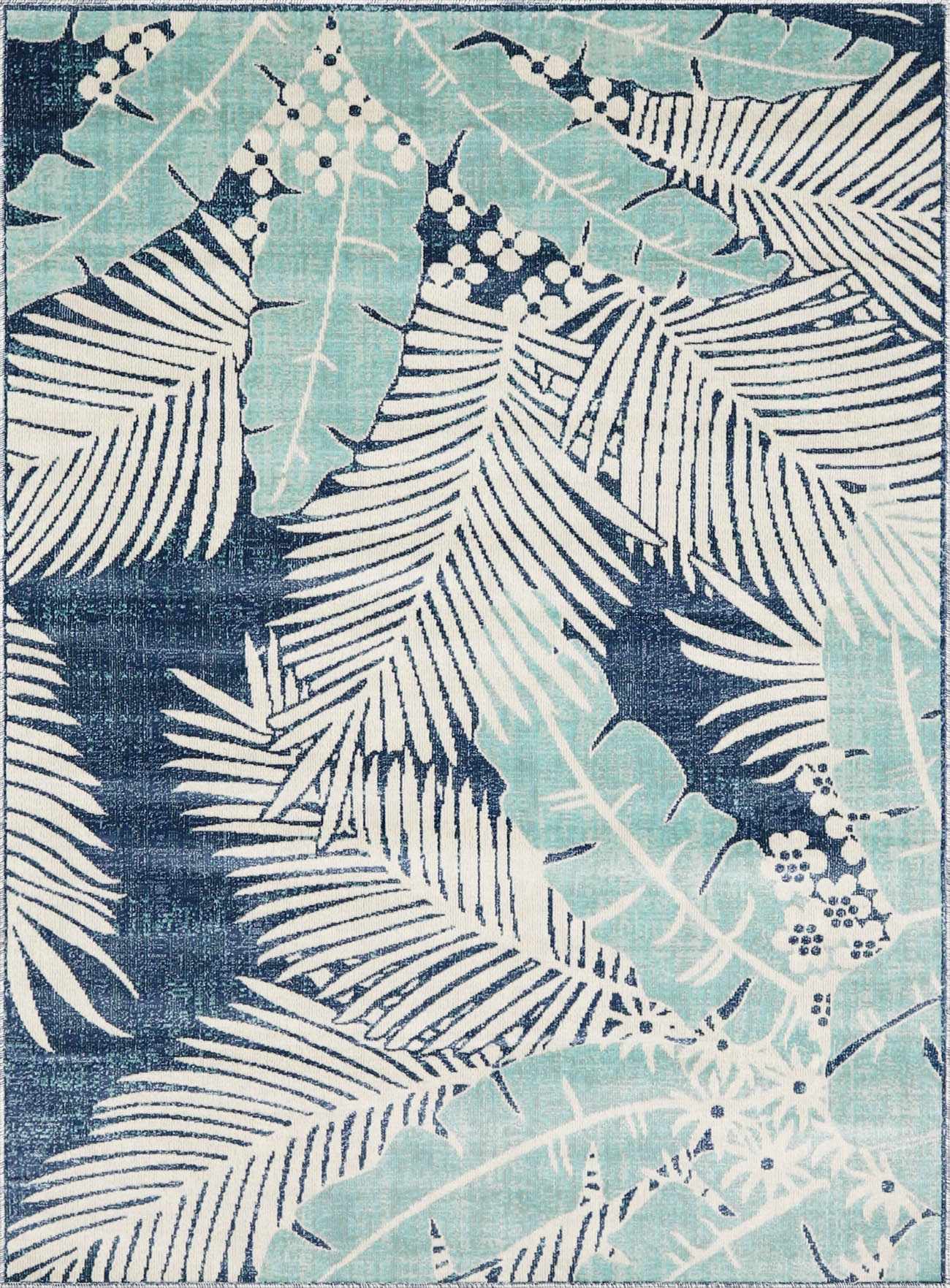 Thebarton Coastal Blue Palm Area Rug - Quahog Bay Bedding
