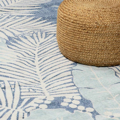 Thebarton Coastal Blue Palm Area Rug - Quahog Bay Bedding