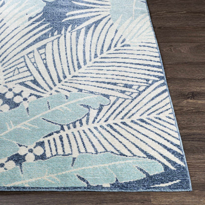 Thebarton Coastal Blue Palm Area Rug - Quahog Bay Bedding