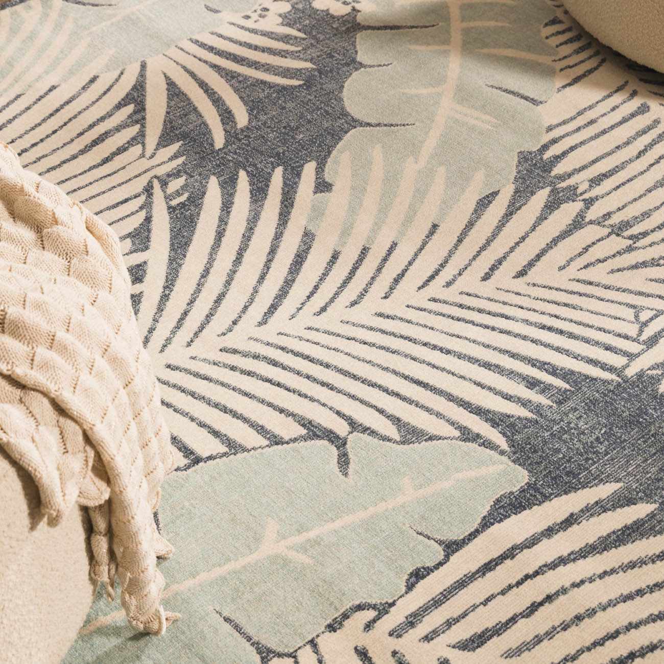 Thebarton Coastal Blue Palm Area Rug - Quahog Bay Bedding