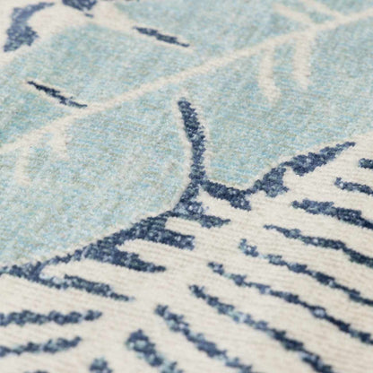 Thebarton Coastal Blue Palm Area Rug - Quahog Bay Bedding