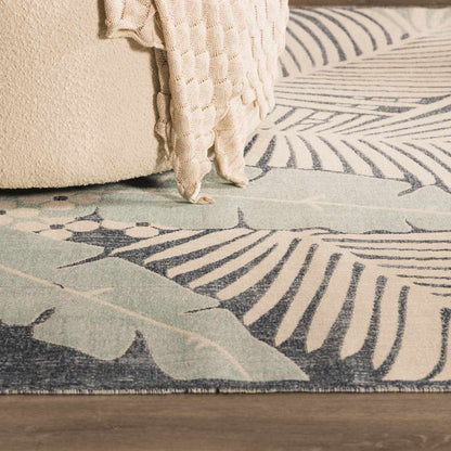 Thebarton Coastal Blue Palm Area Rug - Quahog Bay Bedding