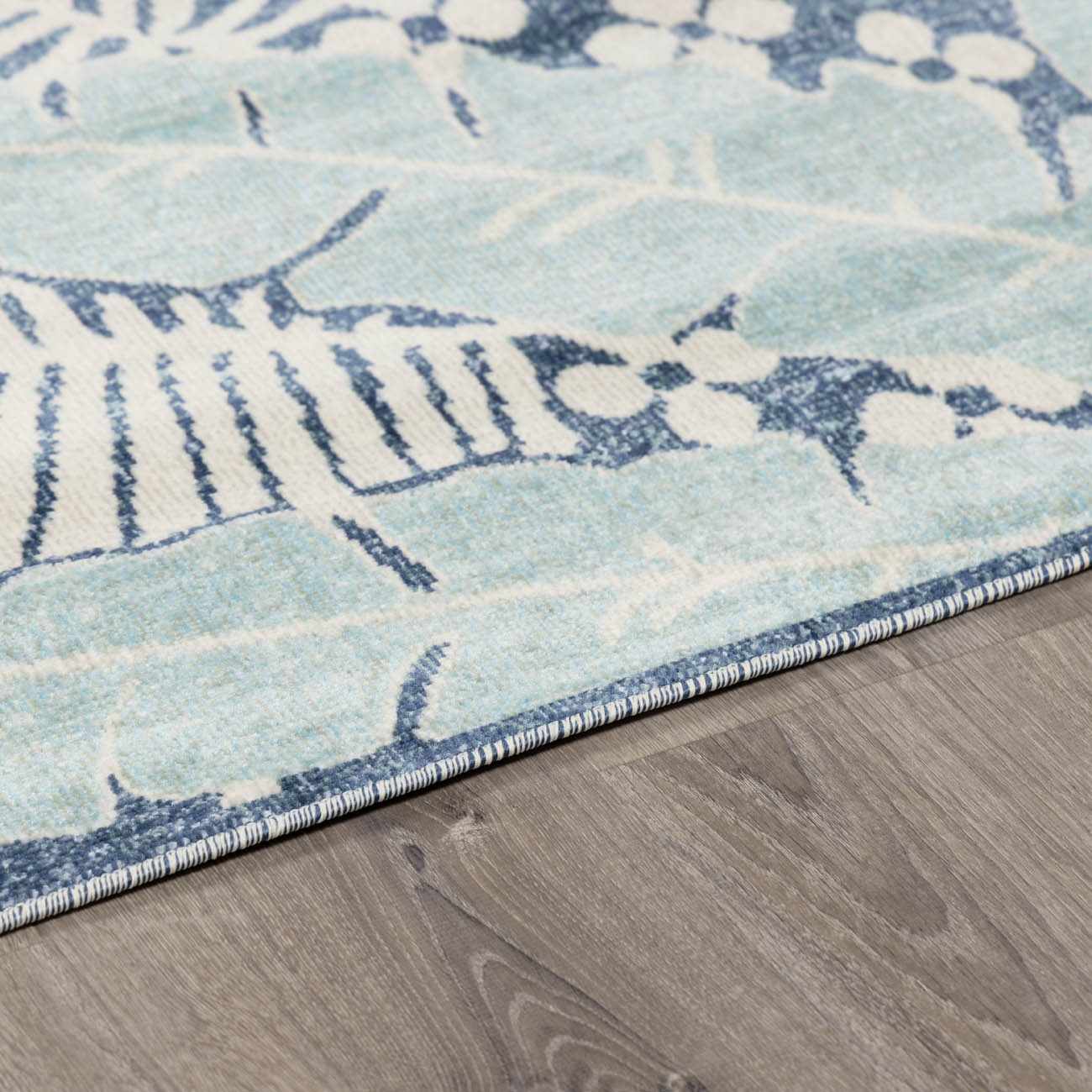 Thebarton Coastal Blue Palm Area Rug - Quahog Bay Bedding